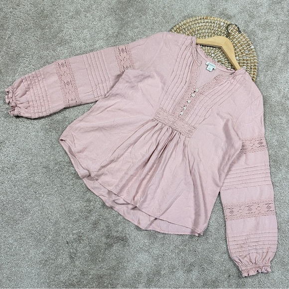 Sundance Spirit Lake Top Blouse Pintucks Ruffle Sleeve Boho Coquette in Pink L - Picture 4 of 16